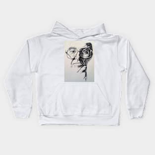 Man with Glasses Thinking Ink Drawing Kids Hoodie